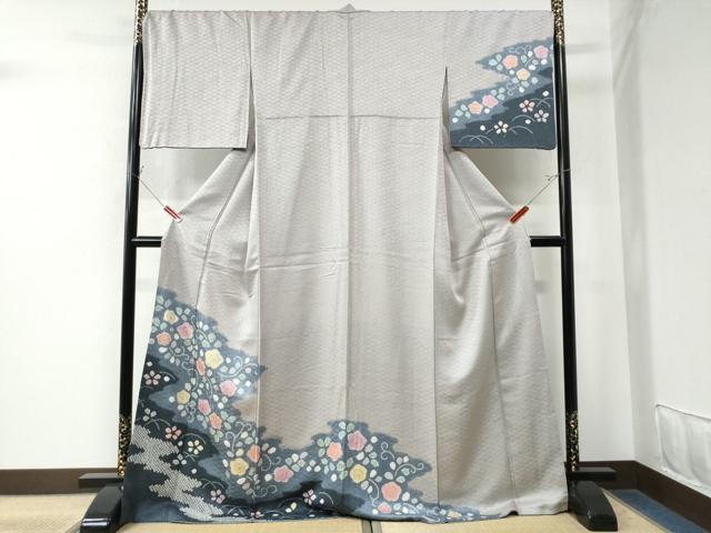 平和屋着物●訪問着　絞り　芝草梅花唐草文　金彩　ロング丈　正絹　逸品　CAAW8371yc