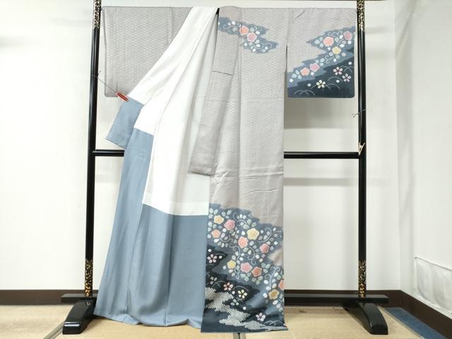 平和屋着物○訪問着 絞り 芝草梅花唐草文 金彩 ロング丈 正絹 逸品