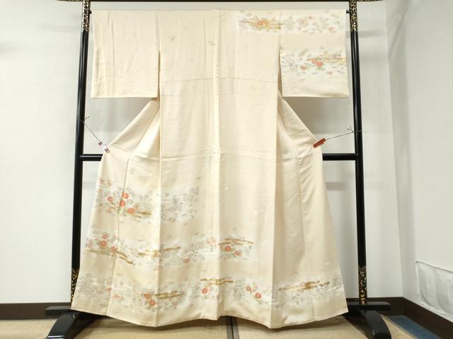 平和屋着物●訪問着駒刺繍　エ霞草花文　暈し染め　金彩　正絹　逸品　CAAW8375yc