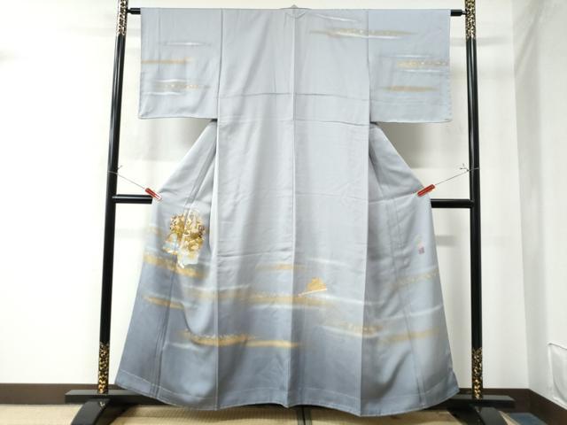 平和屋着物●人間国宝　福田喜三郎　訪問着　連獅子　扇　暈し染め　金彩　ますいわ屋扱い　正絹　逸品　未使用　CAAW8380yc