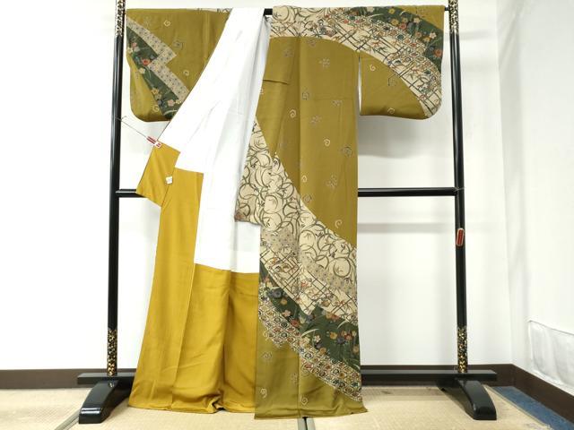 平和屋着物●訪問着　型染め　地紙重ね吉祥草花文　正絹　逸品　CAAW8402yc 平和屋着物○訪問着 型染め 地紙重ね吉祥草花文 正絹 逸品