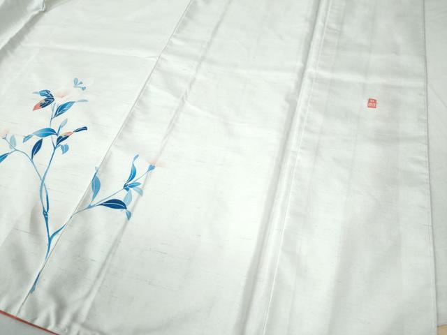 平和屋着物○訪問着 白山紬 友禅 作家物 枝花文 正絹 逸品