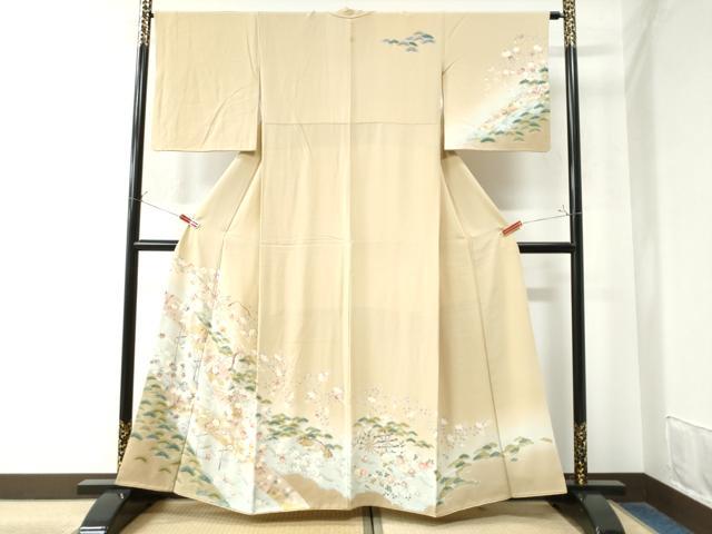 平和屋着物●訪問着　駒刺繍　飛鶴浜松宝尽くし花文　暈し染め　金彩　正絹　逸品　CAAW8432yc