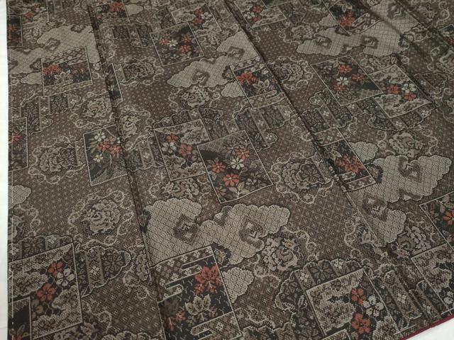 平和屋着物●本場大島紬　9マルキ　雲取り色紙吉祥花唐草文　正絹　逸品　未使用　CAAW8449yc 平和屋着物○本場大島紬 9マルキ 雲取り色紙吉祥花唐草文 正絹