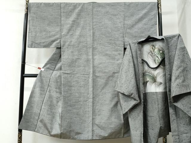 平和屋着物●男性　紬　髭紬羽織セット　色無地　灰青色　正絹　逸品　CAAW8478yc