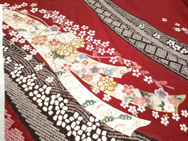 平和屋着物○豪華振袖・長襦袢セット 駒刺繍 絞り 熨斗吉祥毬牡丹花