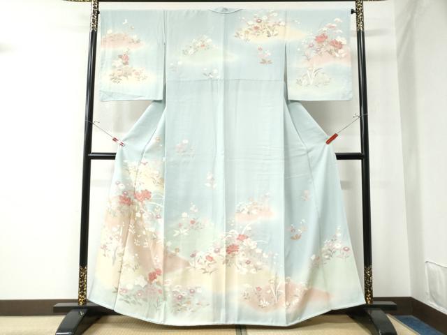 平和屋着物●訪問着　刺繍　草花文　暈し染め　金彩　正絹　逸品　CAAW8520yc