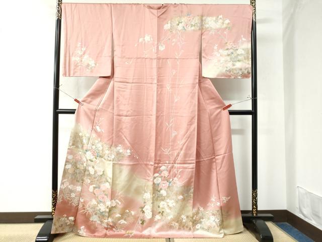 平和屋着物●訪問着　草花文　暈し染め　金銀彩　正絹　逸品　未使用　CAAW8556yc