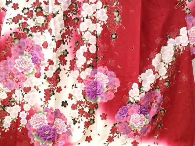 平和屋着物○豪華振袖 牡丹舞桜文 ラメ糸 暈し染め 金彩