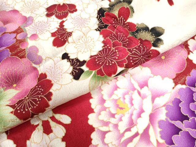 平和屋着物○豪華振袖 牡丹舞桜文 ラメ糸 暈し染め 金彩