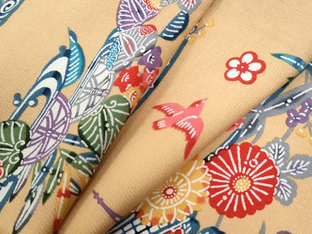 平和屋着物●上質な小紋　型染め　流水籬花鳥文　正絹　逸品　CAAW8582yc