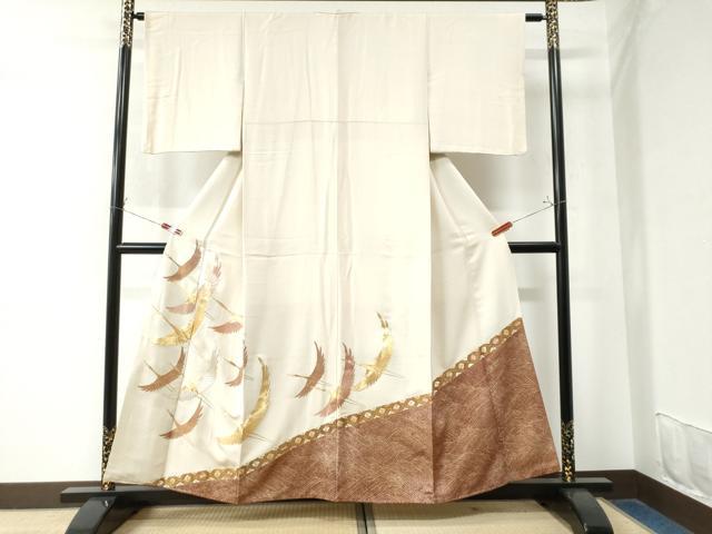 平和屋着物●豪華色留袖　駒刺繍　飛鶴立波七宝花菱文　金彩　三越扱い　正絹　逸品　CAAW8651yc