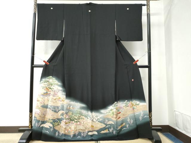 平和屋着物●本加賀友禅作家　中政雄　黒留袖　浜松渡り橋風景文　暈し染め　ロング丈　正絹　逸品　CAAW8656yc