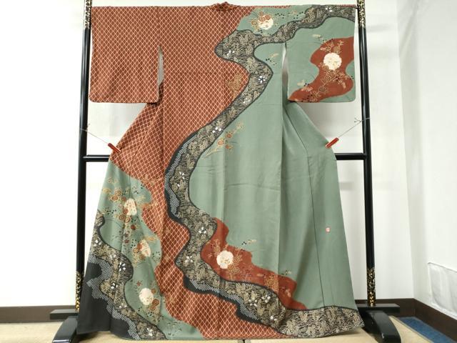 平和屋着物●訪問着　作家物　絞り　網目雪輪草花文　金彩　正絹　逸品　CAAW8677yc