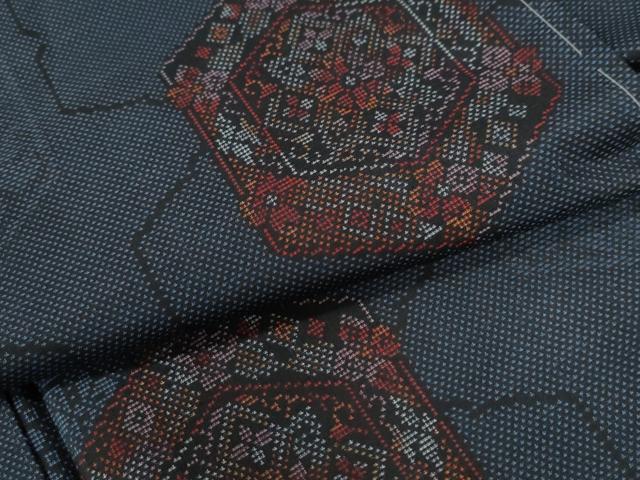 平和屋着物●本場大島紬　9マルキ　亀甲重ね花文　水間織物謹製　証紙付き　ロング丈　正絹　逸品　未使用　CAAW8735yc 平和屋着物○本場大島紬 9マルキ 亀甲重ね花文 水間織物謹製