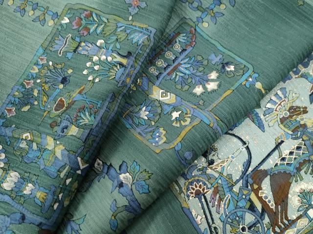 平和屋着物●上質な小紋　狩猟更紗花文　壁画文様　金彩　正絹　逸品　CAAW8767yc