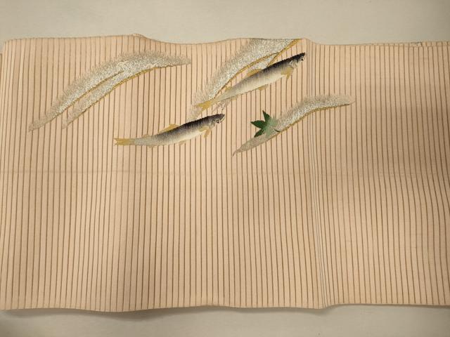 平和屋着物＊夏物　アンティーク　大正ロマン　八寸名古屋帯　一重帯　絽綴れ　魚　金銀糸　正絹　逸品　CAAW8969oy 平和屋着物＊夏物 アンティーク 大正ロマン 八寸名古屋帯 一重帯 絽綴れ