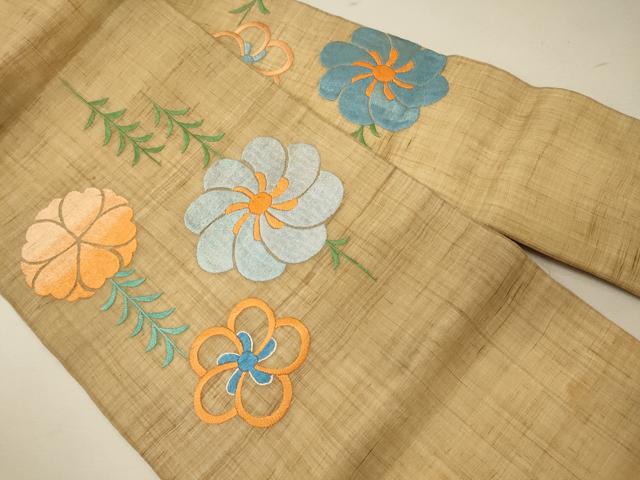 平和屋着物＊夏物　九寸名古屋帯　総刺繍　草花文　麻　逸品　CAAW8986oy 平和屋着物＊夏物 九寸名古屋帯 総刺繍 草花文 麻 逸品 CAAW8986oy