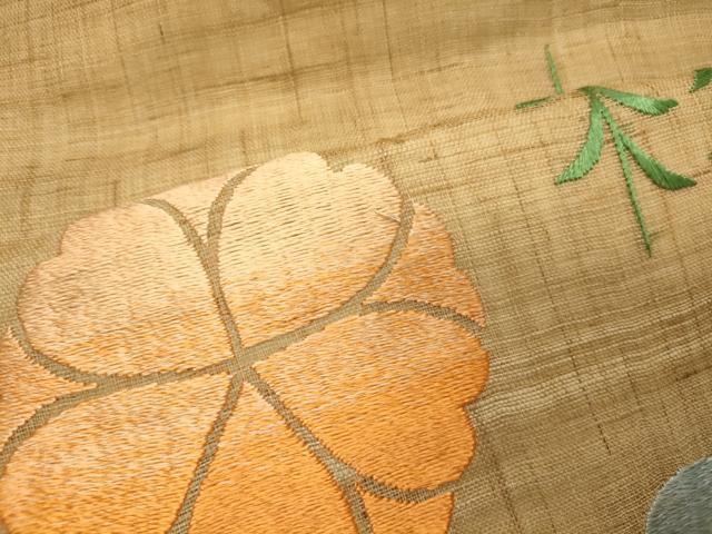 平和屋着物＊夏物　九寸名古屋帯　総刺繍　草花文　麻　逸品　CAAW8986oy 平和屋着物＊夏物 九寸名古屋帯 総刺繍 草花文 麻 逸品 CAAW8986oy