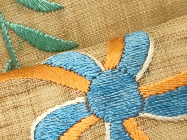 平和屋着物＊夏物　九寸名古屋帯　総刺繍　草花文　麻　逸品　CAAW8986oy 平和屋着物＊夏物 九寸名古屋帯 総刺繍 草花文 麻 逸品 CAAW8986oy