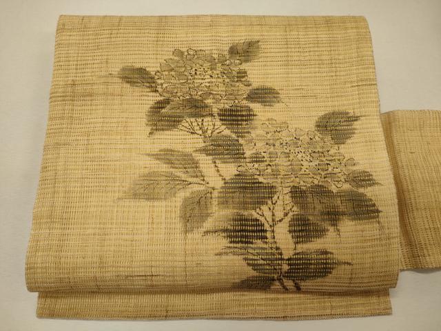 平和屋着物＊夏物　九寸名古屋帯　手描き　紫陽花　麻　逸品　CAAW8988oy