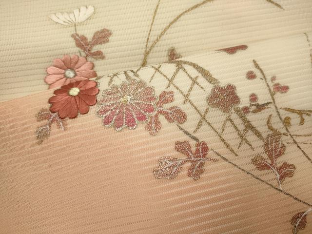 平和屋着物＊夏物　九寸名古屋帯　刺繍　草花文　金銀彩　正絹　逸品　CAAW8998oy 平和屋着物＊夏物 九寸名古屋帯 刺繍 草花文 金銀彩 正絹 逸品