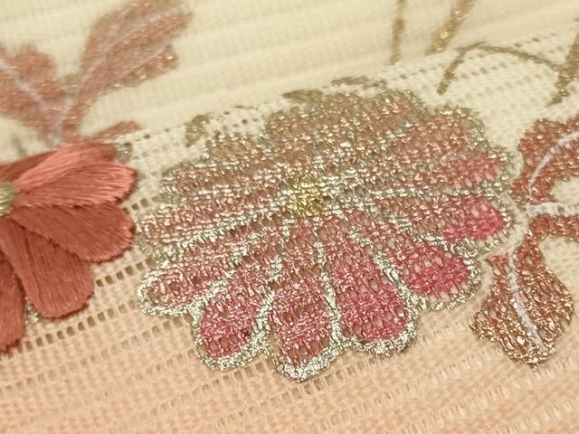 平和屋着物＊夏物　九寸名古屋帯　刺繍　草花文　金銀彩　正絹　逸品　CAAW8998oy 平和屋着物＊夏物 九寸名古屋帯 刺繍 草花文 金銀彩 正絹 逸品