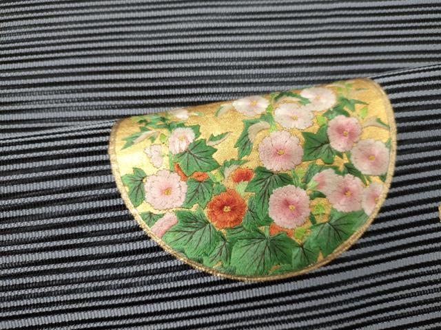 平和屋着物＊夏物 八寸名古屋帯 刺繍 絽綴れ 流水草花丸文 金彩