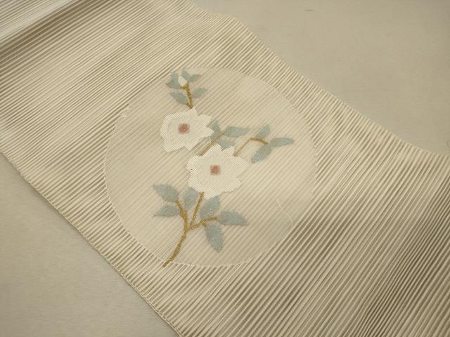 平和屋着物＊夏物　八寸名古屋帯　絽綴れ　枝花丸文　金糸　正絹　逸品　未使用　CAAW9010oy 平和屋着物＊夏物 八寸名古屋帯 絽綴れ 枝花丸文 金糸 正絹 逸品 未