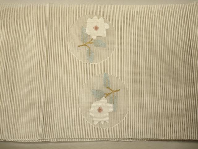 平和屋着物＊夏物　八寸名古屋帯　絽綴れ　枝花丸文　金糸　正絹　逸品　未使用　CAAW9010oy 平和屋着物＊夏物 八寸名古屋帯 絽綴れ 枝花丸文 金糸 正絹 逸品 未