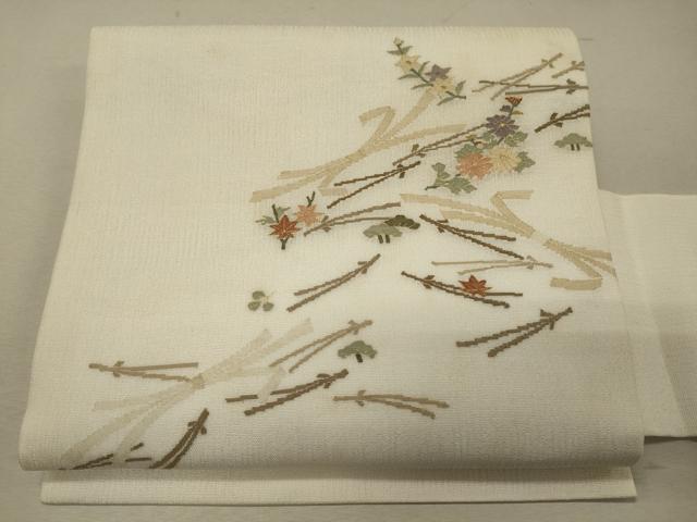 平和屋着物＊夏物　明綴れ　九寸名古屋帯　束ね熨斗松葉花文　金糸　正絹　逸品　CAAW9011oy