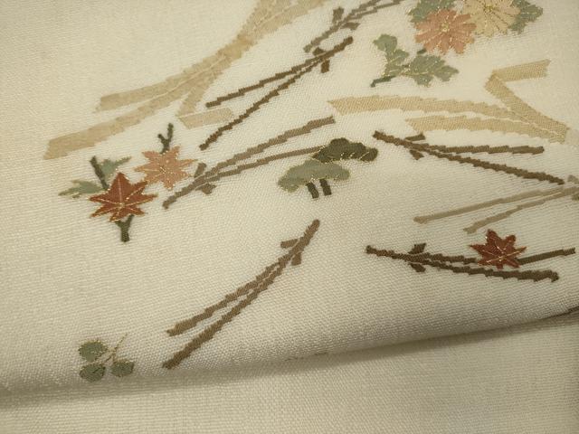 平和屋着物＊夏物　明綴れ　九寸名古屋帯　束ね熨斗松葉花文　金糸　正絹　逸品　CAAW9011oy
