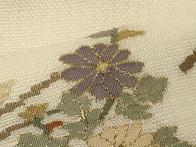 平和屋着物＊夏物　明綴れ　九寸名古屋帯　束ね熨斗松葉花文　金糸　正絹　逸品　CAAW9011oy