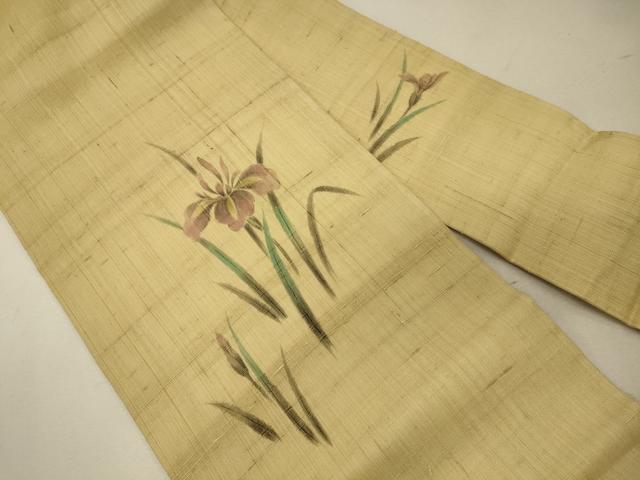 平和屋着物＊夏物　九寸名古屋帯　手描き　生紬　草花文　正絹　逸品　CAAW9013oy