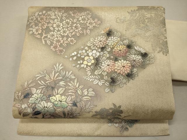 平和屋着物＊夏物　九寸名古屋帯　菱草花文　金銀彩　正絹　逸品　CAAW9018oy