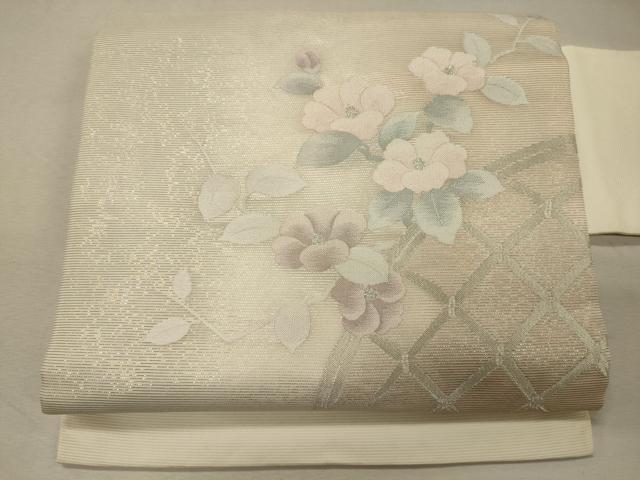 平和屋着物＊夏物　九寸名古屋帯　籬草花文　銀糸　正絹　逸品　CAAW9021oy