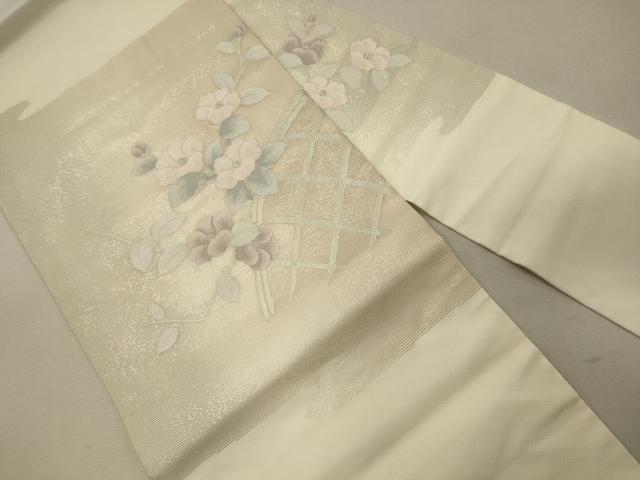 平和屋着物＊夏物 九寸名古屋帯 籬草花文 銀糸 正絹 逸品 CAAW9021oy