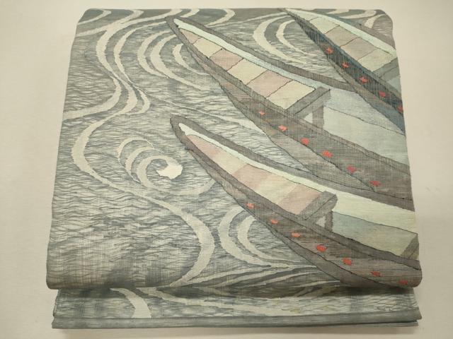 平和屋着物＊夏物　太鼓柄袋帯　流水文　船　銀糸　正絹　逸品　CAAW9038oy