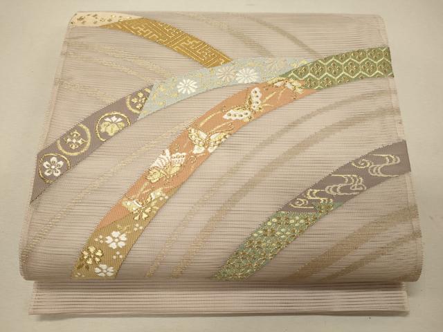 平和屋着物＊夏物　太鼓柄袋帯　舞蝶花唐草文　金糸　正絹　逸品　CAAW9045oy