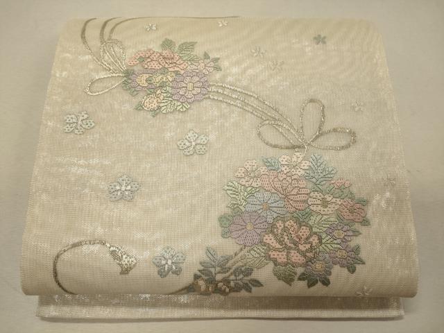 平和屋着物＊夏物　太鼓柄袋帯　総刺繍　草花文　金糸　正絹　逸品　未使用　CAAW9055oy