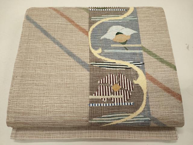 平和屋着物＊夏物　太鼓柄袋帯　すくい織　流線花文　金糸　正絹　逸品　CAAW9068oy