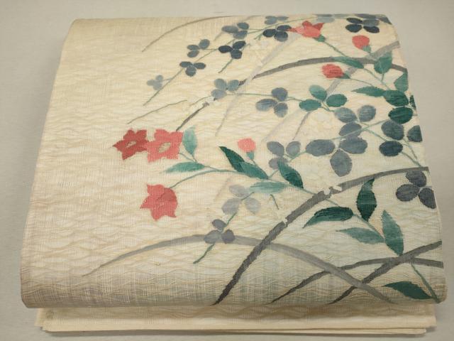 平和屋着物＊夏物　太鼓柄袋帯　すくい織　草花文　金糸　正絹　逸品　CAAW9070oy