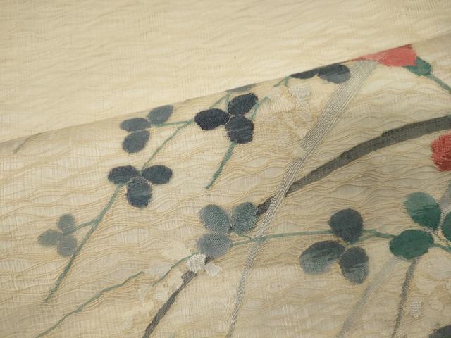 平和屋着物＊夏物 太鼓柄袋帯 すくい織 草花文 金糸 正絹 逸品 CAAW9070oy