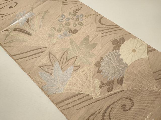 平和屋着物＊夏物　六通柄袋帯　扇面草花文　金銀糸　正絹　逸品　CAAW9083oy