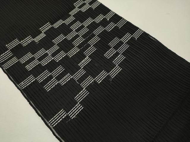 平和屋着物＊夏物　八寸名古屋帯　幾何学文　黒地　正絹　逸品　CAAW9091oy 平和屋着物＊夏物 八寸名古屋帯 幾何学文 黒地 正絹 逸品 CAAW9091oyの
