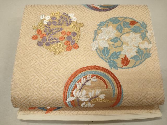 平和屋着物＊夏物　六通柄袋帯　草花丸文　金糸　正絹　逸品　CAAW9095oy