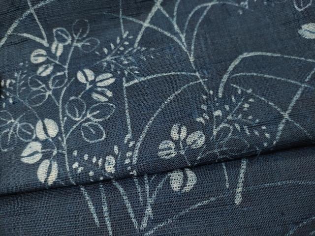 平和屋着物＊夏物 太鼓柄袋帯 作家物 型染め 草葉文 正絹 逸品