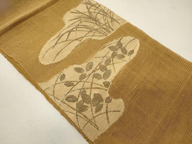 平和屋着物＊夏物　八寸名古屋帯　草葉文　金銀糸　正絹　逸品　CAAW9107oy 平和屋着物＊夏物 八寸名古屋帯 草葉文 金銀糸 正絹 逸品 CAAW9107oyの