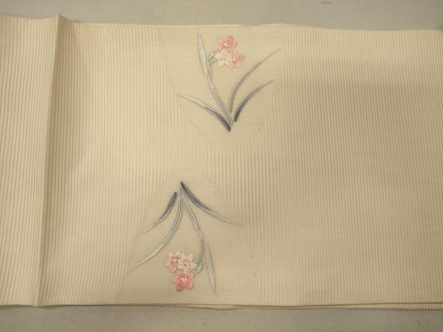 平和屋着物＊夏物 九寸開き名古屋帯 刺繍 草花文 正絹 逸品 CAAW9110oy