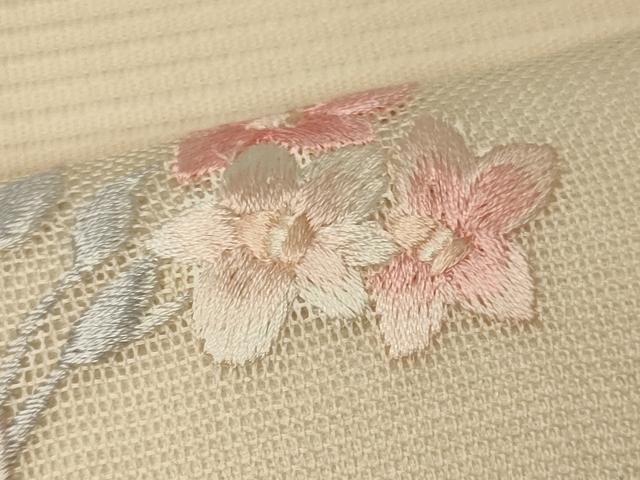 平和屋着物＊夏物 九寸開き名古屋帯 刺繍 草花文 正絹 逸品 CAAW9110oy